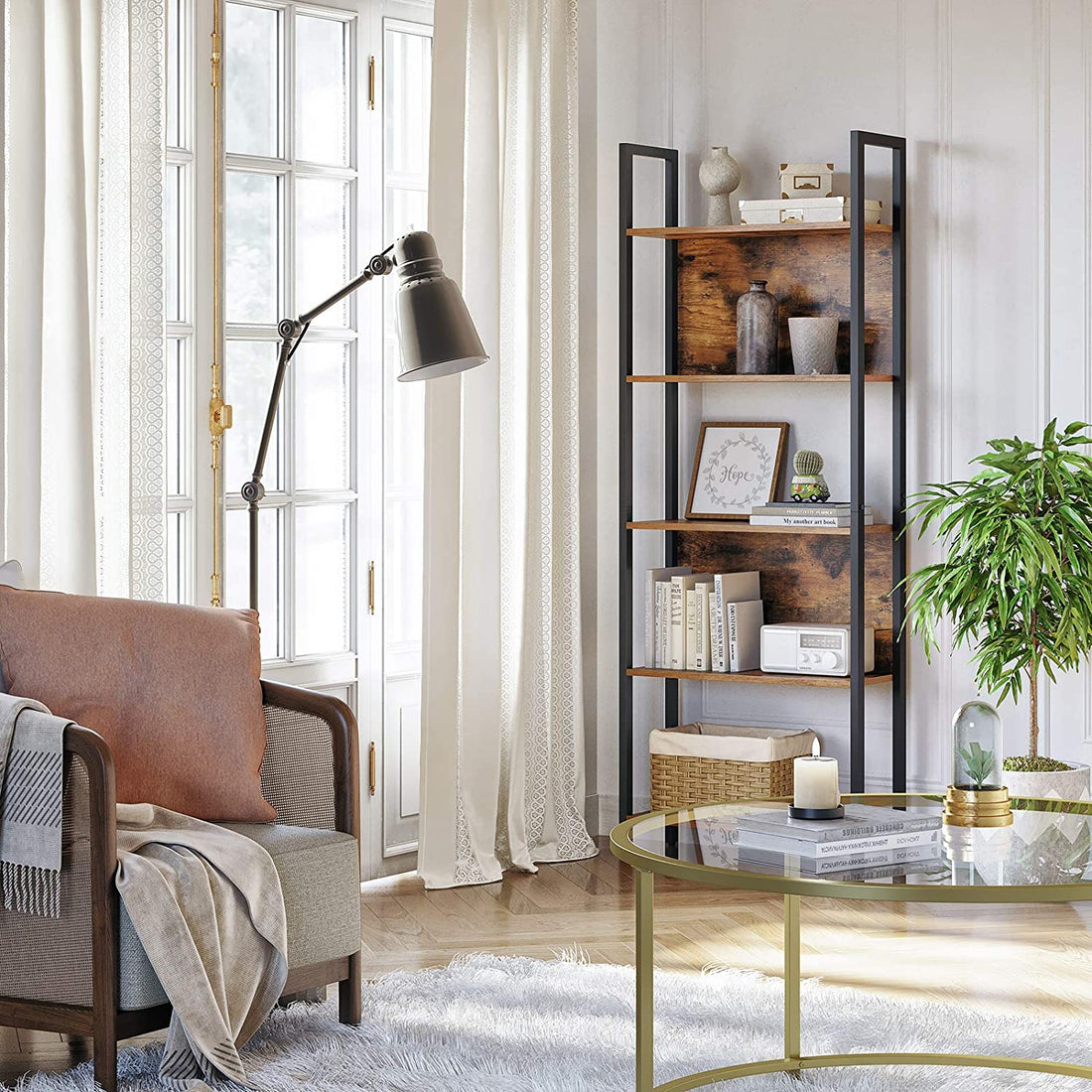 Keukenkast industrieel, ladderkast met 5 planken, 62 x 24 x 165 cm