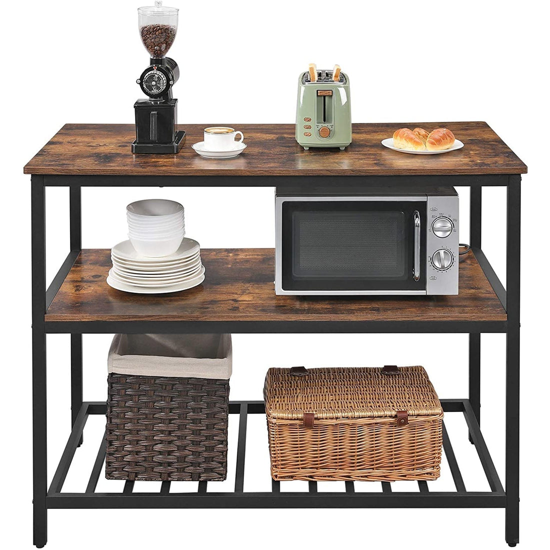 Keukenkast - keukenrek met planken - industrieel - vintage bruin/zwart - 120 x 60 x 90 cm