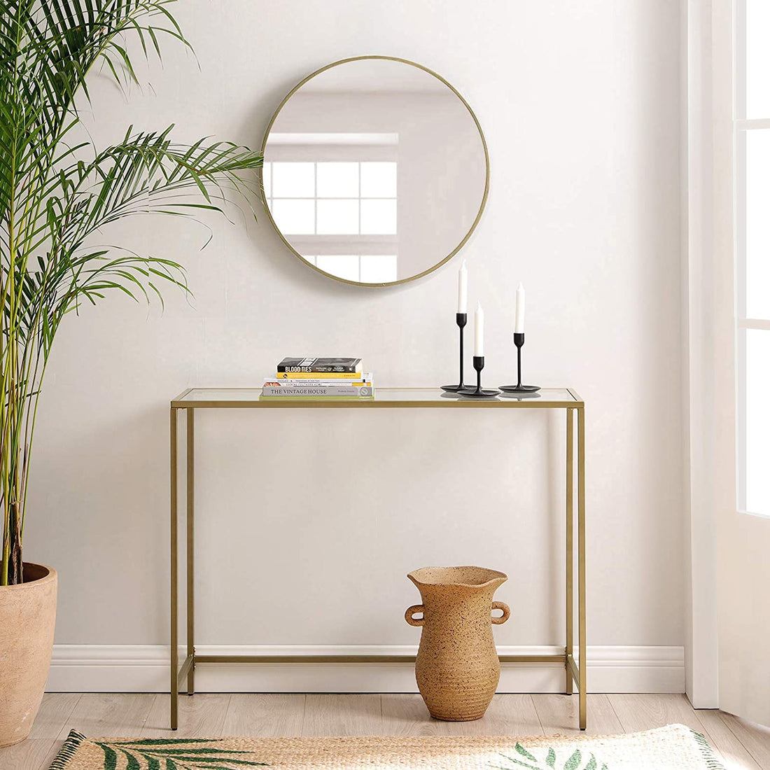 Couchtisch – rechteckiges Glas – goldenes Eisengestell – verstellbare Füße 100 x 35 x 80 cm