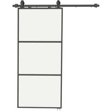 Schuifdeur met matglas en zwart stalen frame | Kleur: Zwart | Afmetingen: 183x0.6x203.2 cm