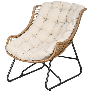 Polyrattan tuinfauteuil met kussen | Kleur: Natuurlijk/Khaki/Zwart | Afmetingen: 101x75x90 cm