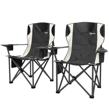 2x Opvouwbare Campingstoel met Armleuningen en Koeltas | Kleur: Zwart | Afmetingen: 62x94x100 cm