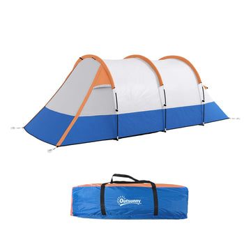 3-persoons tent met slaap- en leefruimte | Kleur: Oranje en blauw | Afmetingen: 200x420x150 cm