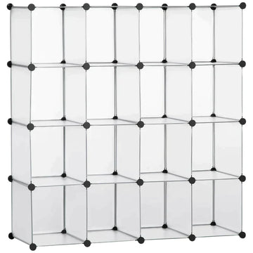 Modulair opbergrek met 16 vakken | Kleur: Wit | Afmetingen: 32x125x125 cm