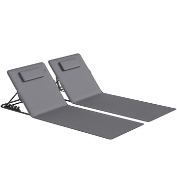 2-delige strandmatten met verstelbare rugleuning | Kleur: Donkergrijs | Afmetingen: 57x154x52 cm