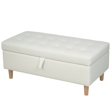 Witte opbergbank met fluwelen bekleding en houten poten | Kleur: Wit | Afmetingen: 115x50x43 cm
