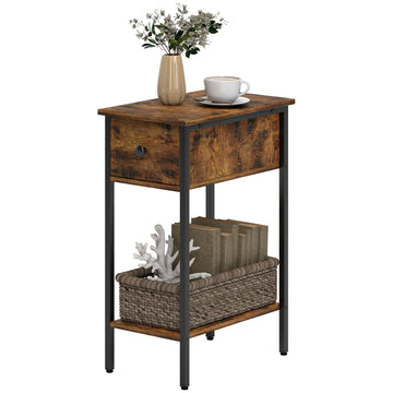 Bijzettafel van hout en metaal met lade | Kleur: Bruin | Afmetingen: 25x39.8x58.2 cm