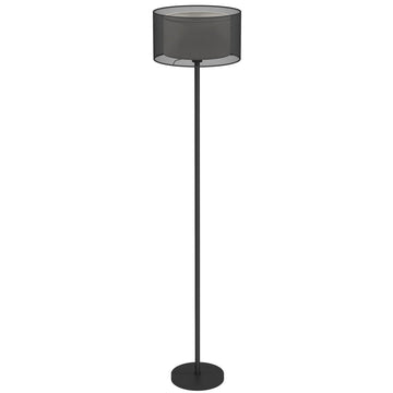 Zwarte metalen vloerlamp met tweekleurige lampenkap en voetschakelaar | Kleur: Zwart
