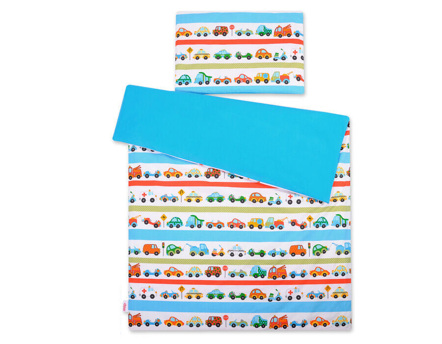 Baby beddengoed set - kinder dekbedovertrek - 100% katoen - retro auto's - dubbelzijdig