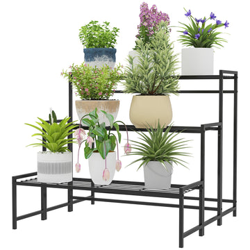 3-laagse plantenstandaard - Bloempottenrek | Kleur: Zwart | Afmetingen: 70x75x66 cm