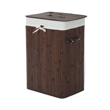 Bamboe wasmand 72 liter met deksel | Kleur: Donkerbruin/grijs | Afmetingen: 30x40x60 cm