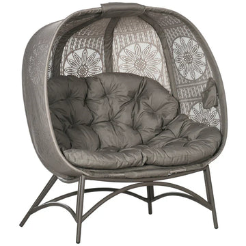 Tuinstoel voor 2 personen - opvouwbare zitmand | Kleur: Zandbruin | Afmetingen: 75x126x142 cm