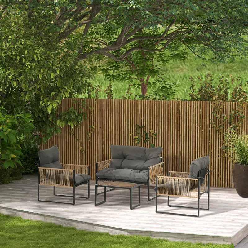 4-teiliges Rattan Lounge-Set | Farbe: Anthrazit, Braun | Maße: 106x70x72 cm