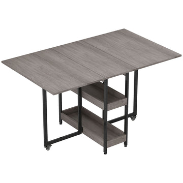 Klapbare eettafel industrieel met opbergruimte | Kleur: Grijs | Afmetingen: 80x133,4x75 cm
