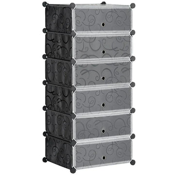 Schoenenrek 6 vakken - Modulaire kast | Kleur: Zwart+Wit | Afmetingen: 36.5x49x108 cm