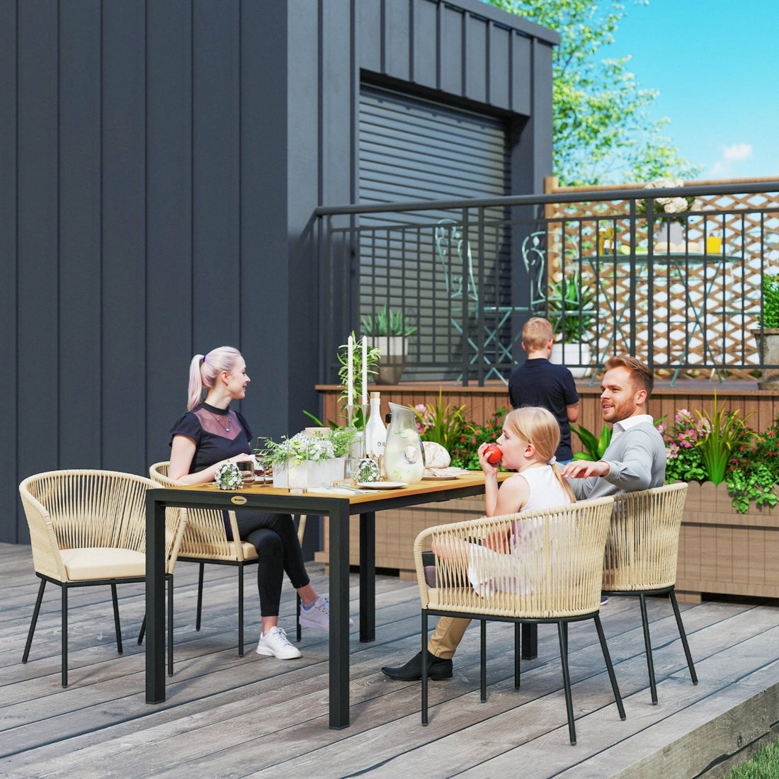 5-teiliges Gartenmöbel-Set mit Tisch und Stühlen | Farbe: Braun, Gelb | Abmessungen: 56x57x75 cm