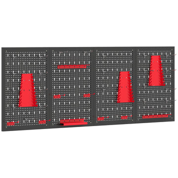 38-delig wandrek voor gereedschap met haken en houders | Kleur: Zwart+Rood | Afmetingen: 160x60x2 cm
