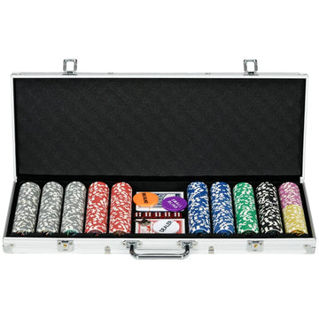 Pokerset 500 chips met aluminium koffer | Kleur: Zilverkleurig | Afmetingen: 23.5x56x6.5 cm
