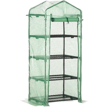 Mini foliekas met 4 plantenschappen | Kleur: Groen | Afmetingen: 60x160x65 cm