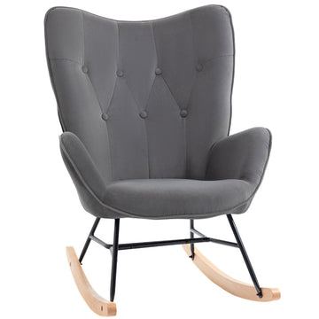 Schommelstoel met ruitpatroon | Kleur: Donkergrijs+Naturel | Afmetingen: 84x70x96 cm
