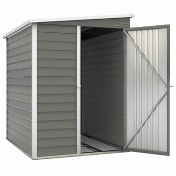 Metalen tuinschuur met afsluitbare deur | Kleur: Grijs, Wit | Afmetingen: 184x142x165/181 cm