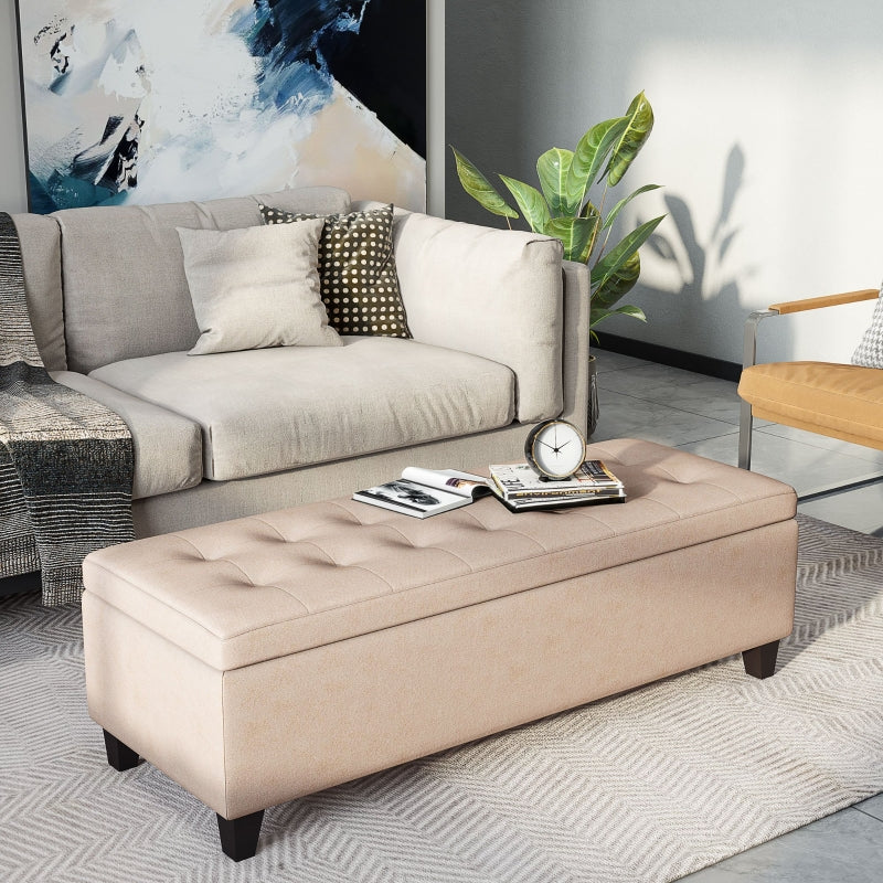 Opbergbank - Gestoffeerde zitbank | Kleur: Beige | Afmetingen: 125x49x41.5 cm