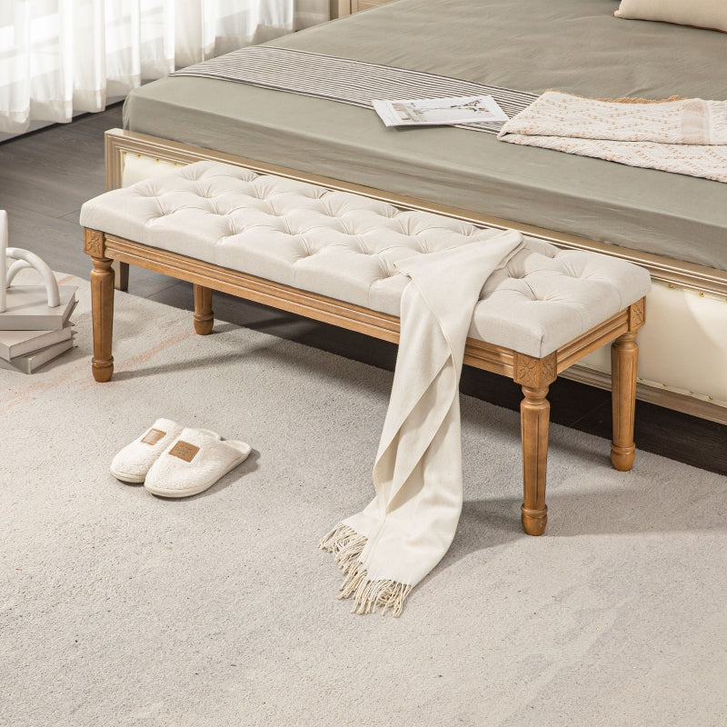 Gestoffeerd bedbankje - Zitbankje | Kleur: Crèmewit/Bruin | Afmetingen: 120x41x48 cm