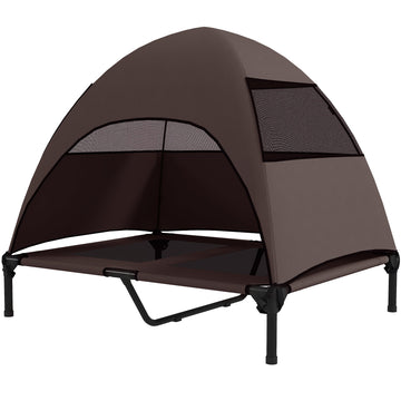 Outdoor hondenbed met dak - verhoogd hondenbed | Kleur: Bruin | Afmetingen: 76x91x90 cm