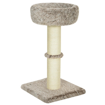 Kattenboom met krabpaal en pluche mand | Kleur: Bruin+Crèmewit | Afmetingen: 45x45x87 cm