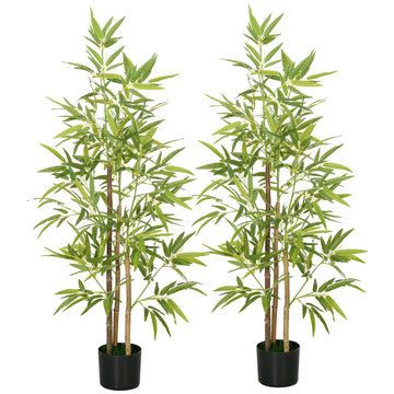 Kunstbamboe 120 cm met 3 stammen - 2-delige set | Kleur: Groen | Afmetingen: 15x15x120 cm