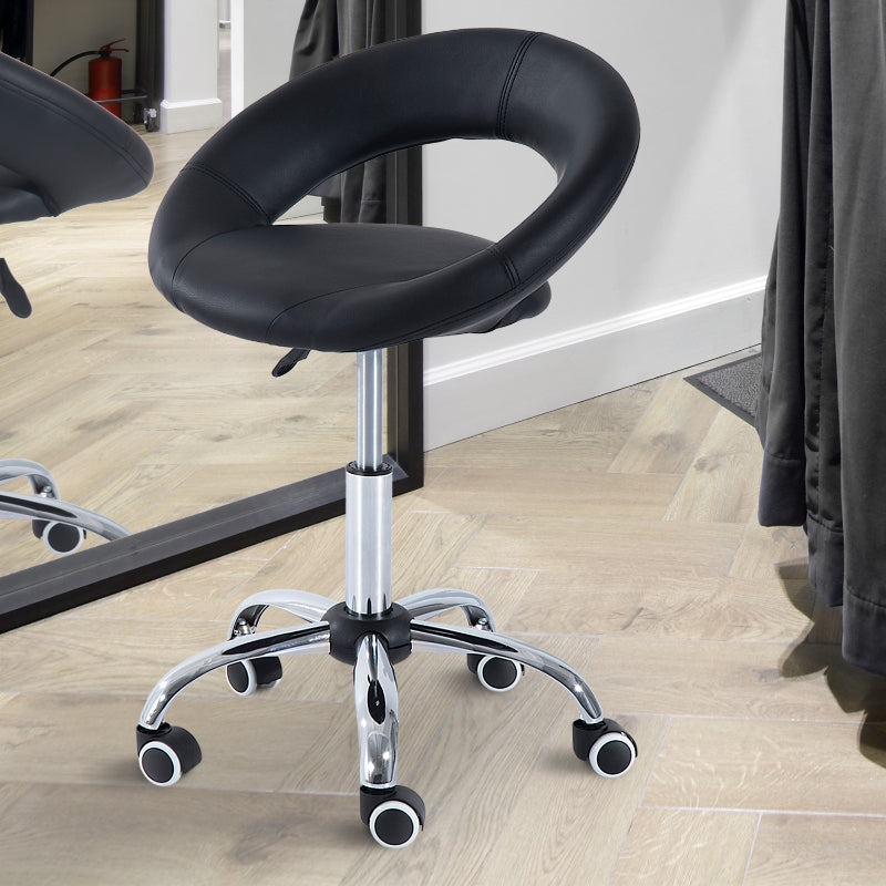 Fahrbarer Werkstatthocker mit Rückenlehne | Farbe: Schwarz | Abmessungen: 50x54x66-78 cm
