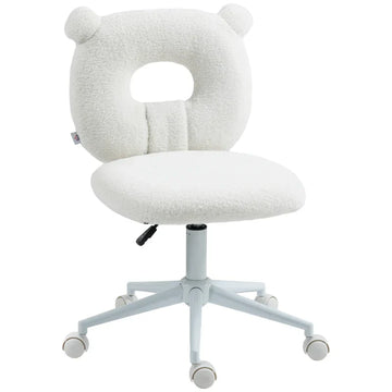 Bureaustoel van teddyfleece met berenoren | Kleur: Wit | Afmetingen: 50x56x80-90 cm