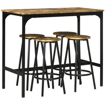 5-delige industriële barset met 4 barkrukken | Kleur: Rustiek bruin | Afmetingen: 50x110x89.5 cm
