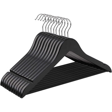 Esdoornhouten kledinghangers 10 stuks - Draaibaar - Zwart - 44,5 x 1,2 x 23 cm