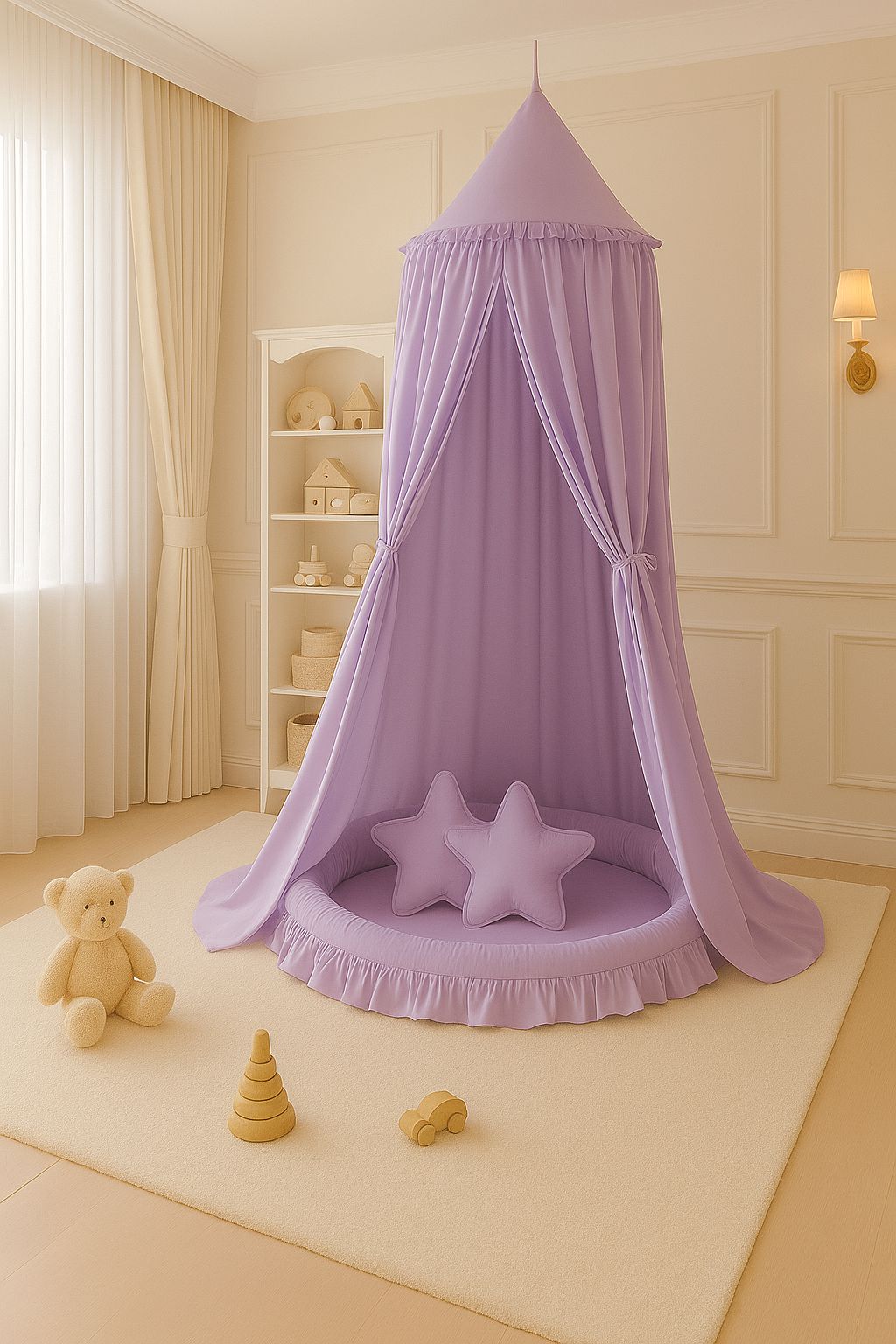 Himmelssäng för barnrum - 100 % bomull, lekhörna och ljusskydd, lila
