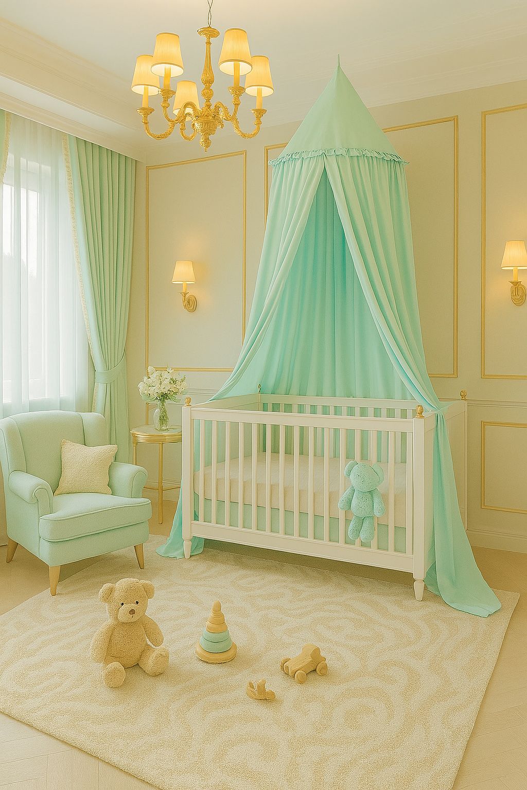 Bedhemel kinderkamer – hemel – katoenen, OEKO-TEX®, veilig en decoratief, mint, 260 cm