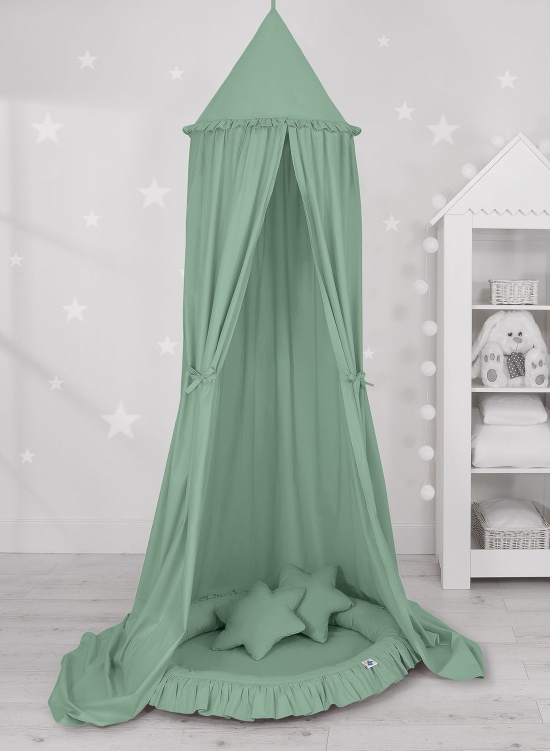 Hängande baldakinset för barnrum - baldakin - inkluderar näste och dekorativa kuddar, justerar ljuset