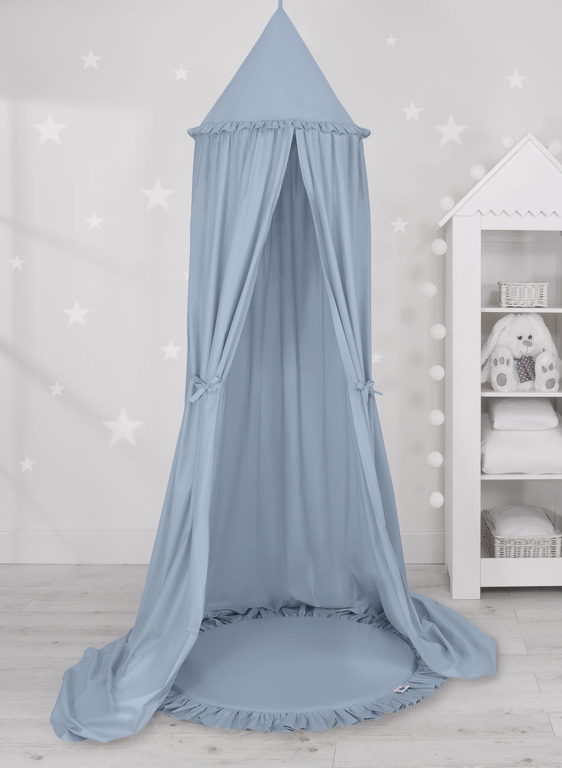 Set om 2: hängande baldakin - barntält - med tvättbar lekmatta, Oeko-Tex bomull, pastellblå