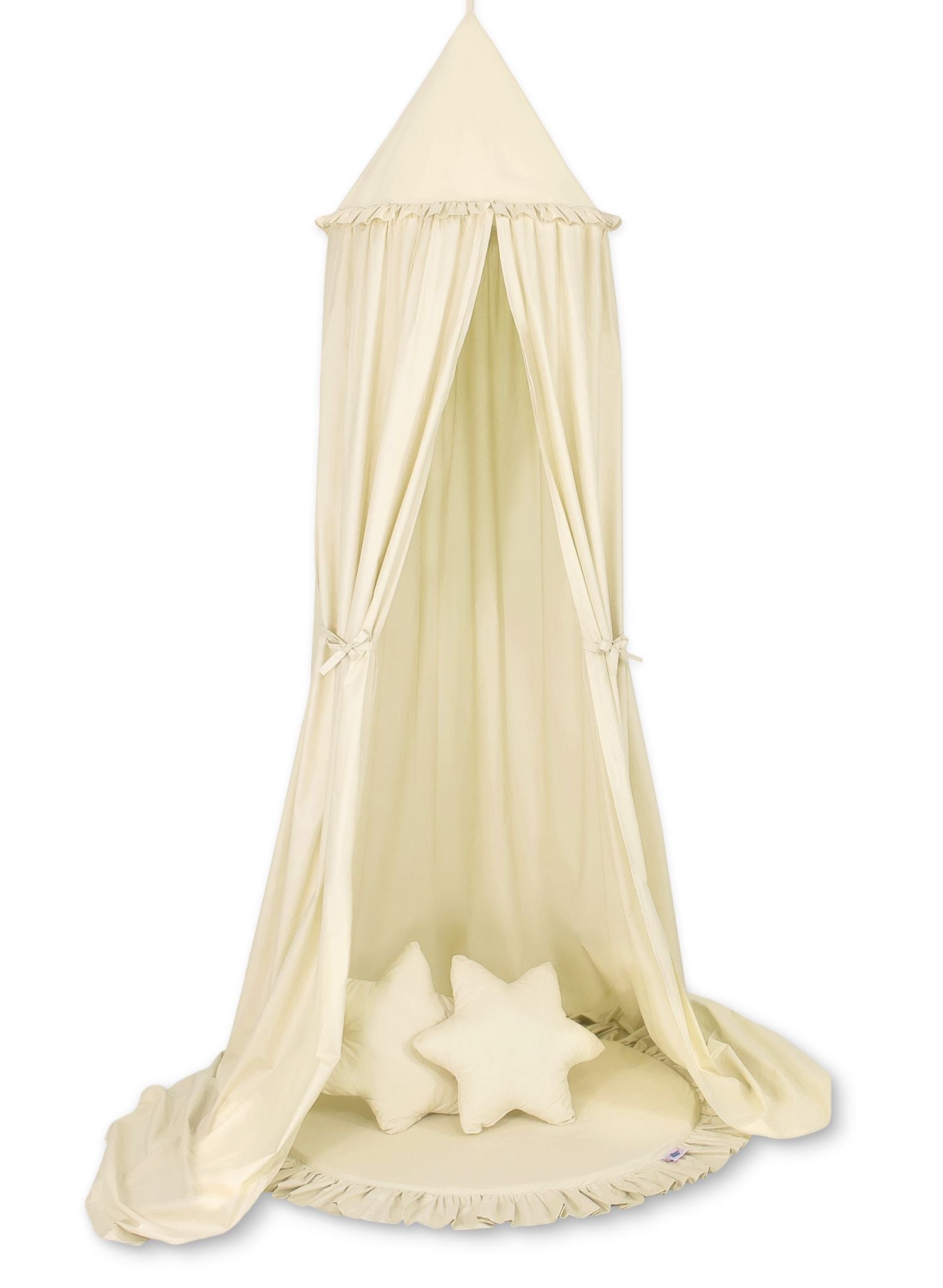 Hängande baldakin och lekmattaset – baldakin – mjuk, isolerande botten, krämfärg, stjärnor
