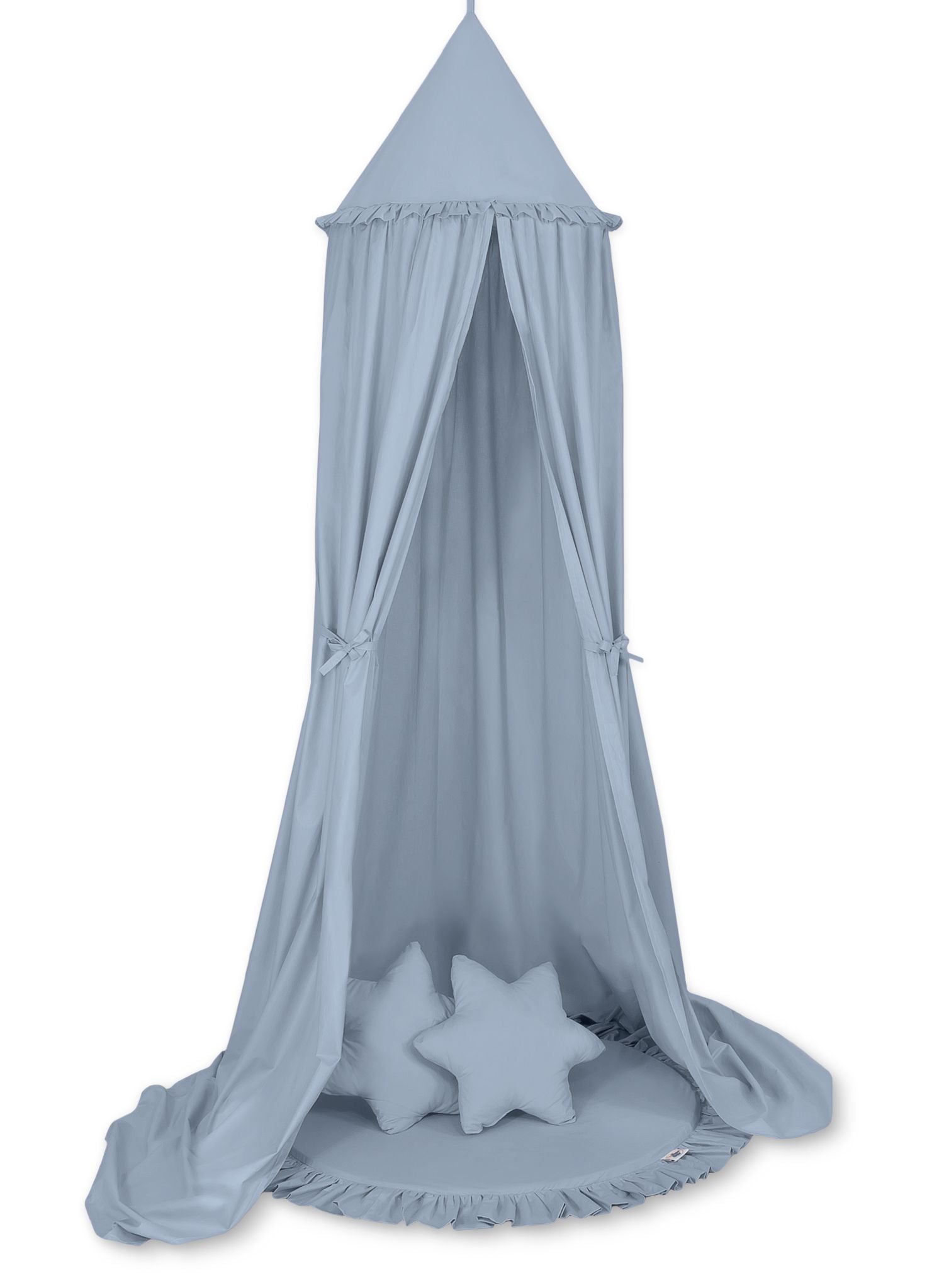 Hängande baldakinset för barnrum - himmelssäng - inkl. mjuk lekmatta och kuddar, 100 % bomull