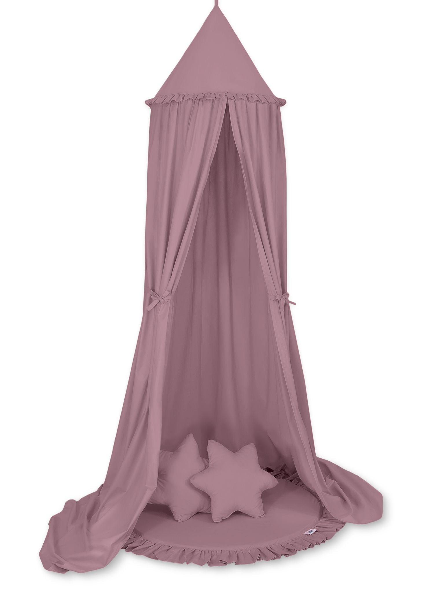 Hängande baldakin och lekmatta – himmelssäng – skydd och komfort för barn – pastellviolett