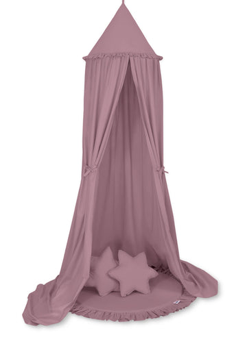 Hängande baldakin och lekmatta – himmelssäng – skydd och komfort för barn – pastellviolett