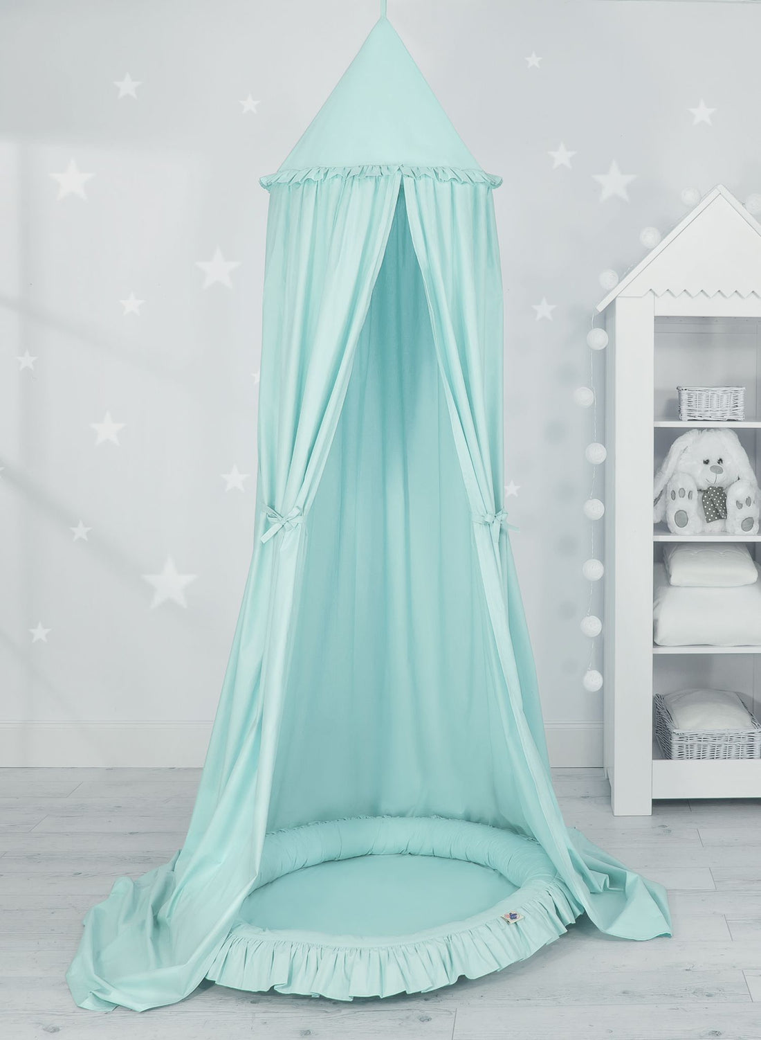Hängande himmelssängset, himmelssäng, allergivänligt och tvättbart sängbo med kappa - mintgrön - bomull