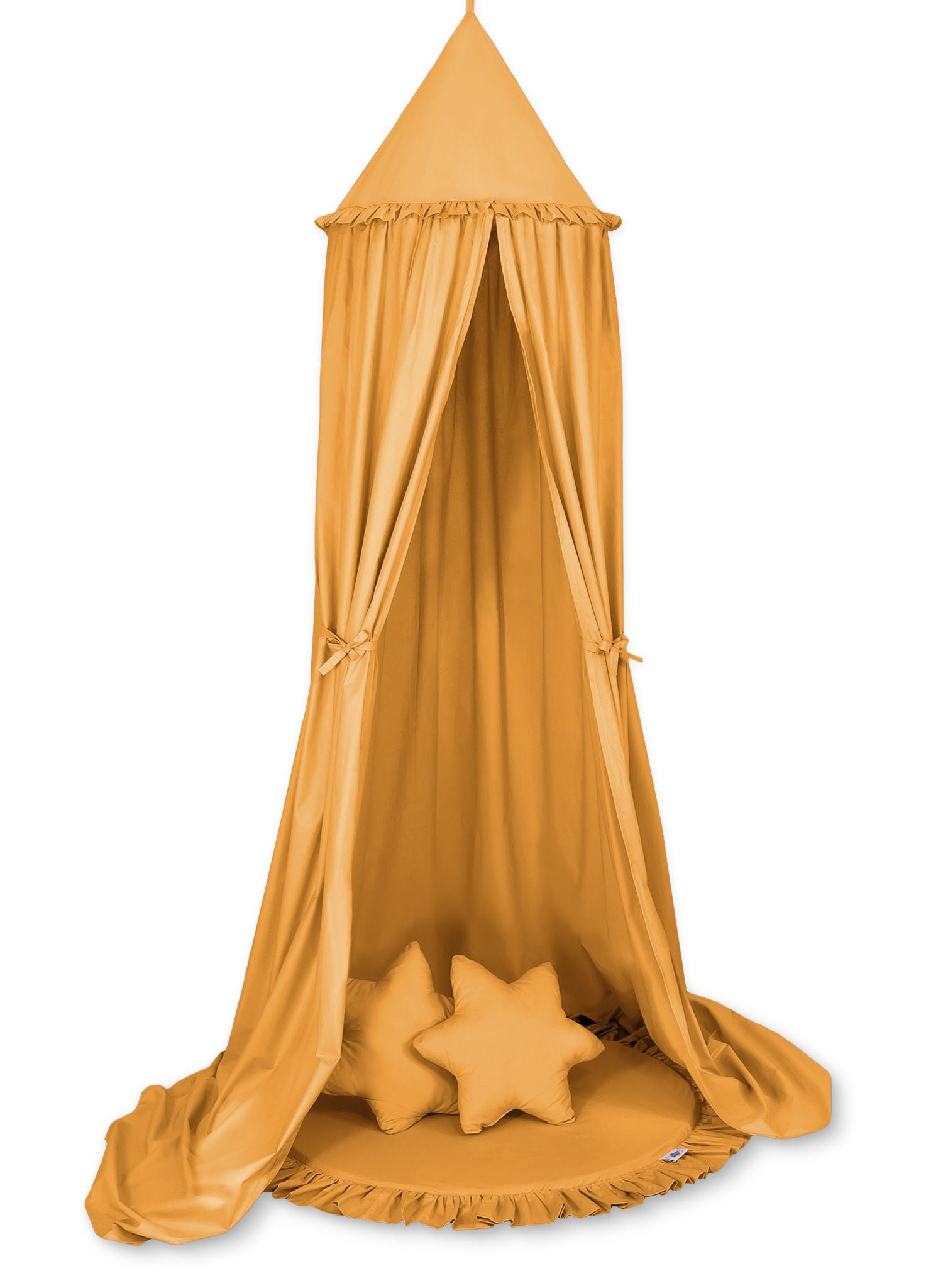 Hängande baldakinset, myggnät - golvlekmatta - mysig och ljustålig - honungsgul - bomull