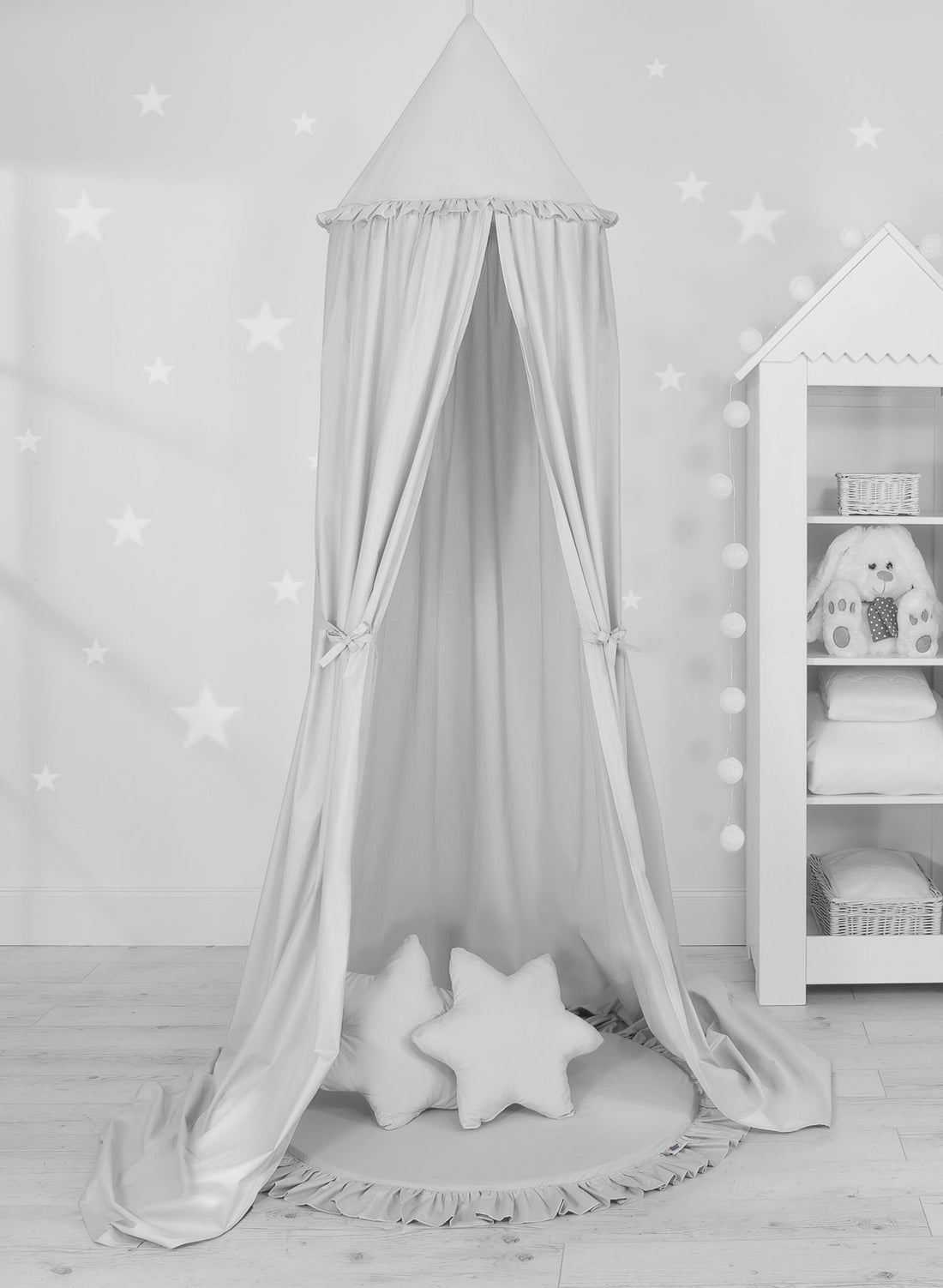 Hängande baldakin för barnrum - lekmatta - bekväm och säker bomull - grå
