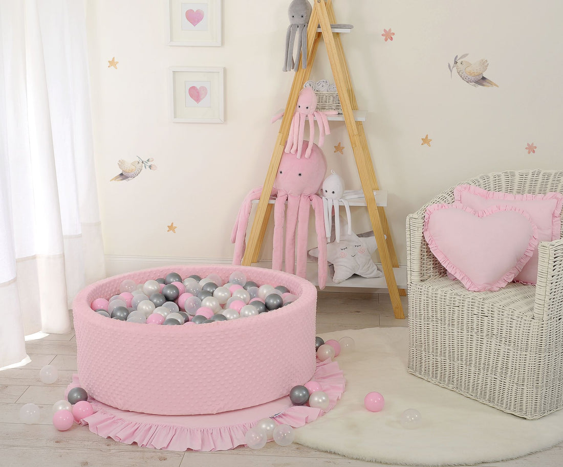 Ballenzwembad, speelbad, veilig en zacht schuim - 200 ballen - roze - Minky fleece hoes