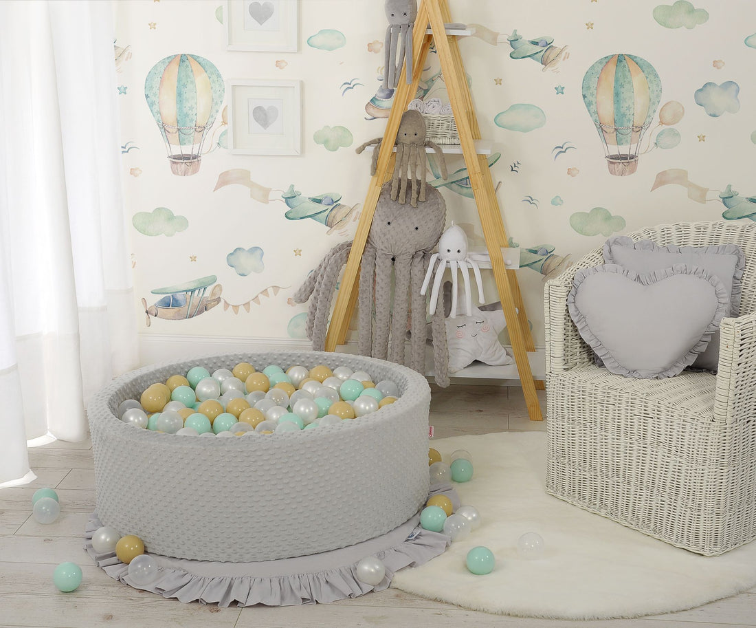 Ballenvijver, speelbad, veilig & zacht schuim - 300 ballen - afneembare minky hoes - grijs