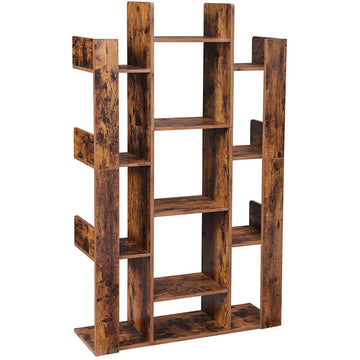 Boekenkast met 13 vakken – vrijstaand – hout – industrieel – bruin – 86 x 25 x 140 cm