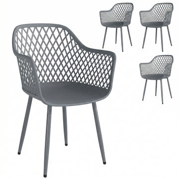 Gartenstoelen 4-delige set met armleuningen | Kleur: Donkergrijs | Afmetingen: 56x51x84 cm
