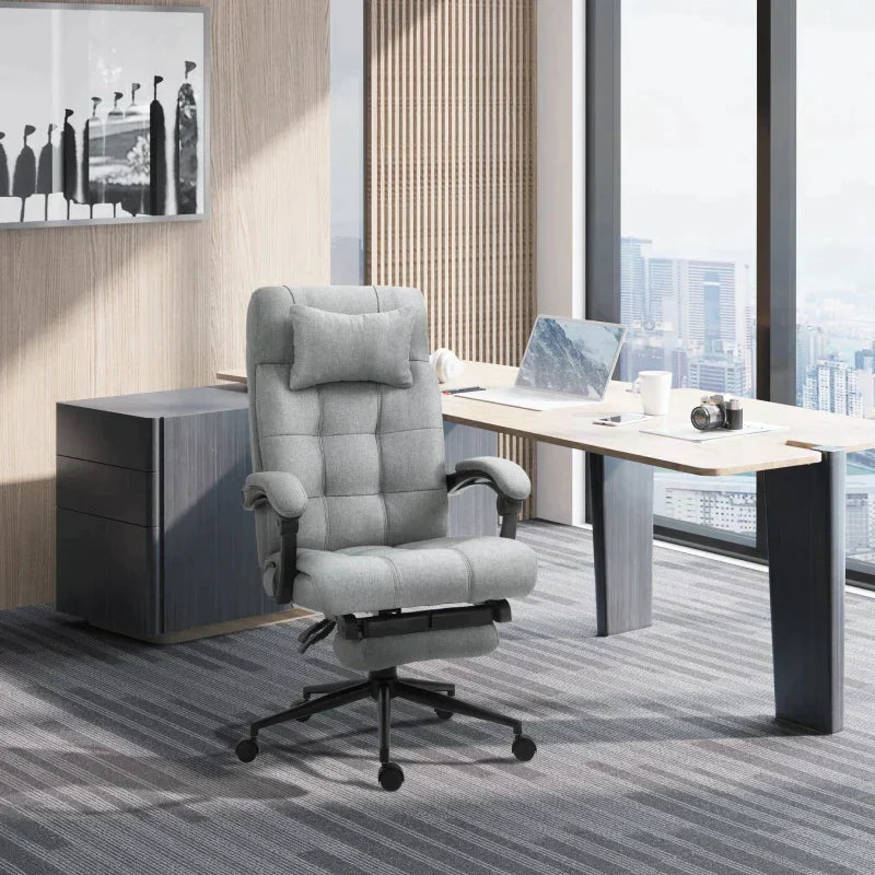 Ergonomische bureaustoel met voetensteun | Kleur: Lichtgrijs | Afmetingen: 66x70x116-124 cm